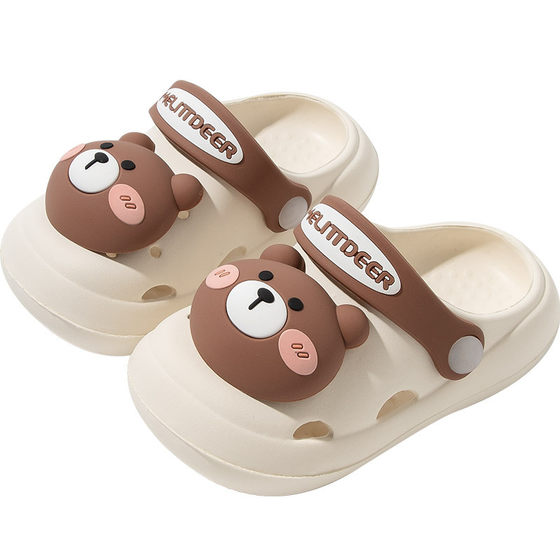 Fawn Millie Summer Cute Cartoon Slippers Little Bear Outdoor Hole Shoes Boys and Girls Soft Sole Children's Sandals