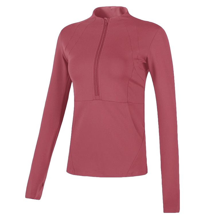 Cross-border Semi-Zipper Breathable T-Shirt Stretchy Fitness Appear Skinny Sports Top Running Yoga Long Sleeve Autumn