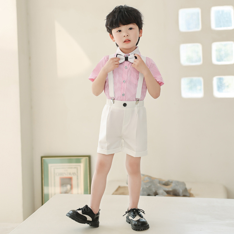 Boys' Vest Set Summer New Short-sleeved Middle and Large Children's Performance Clothes Children's Speech Baby One-year-old Flower Girl Dress