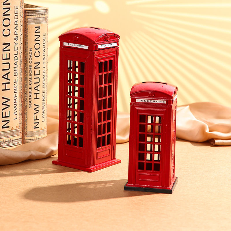 Student children's birthday holiday graduation gift alloy imitation telephone booth piggy bank piggy bank for grocery store supply