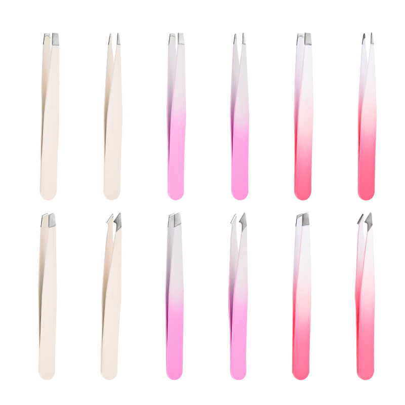 Stainless steel tweezers spray paint eyebrow clip eyebrow shaping tool eyelash clip eyebrow clip four-piece set flat mouth oblique mouth eyebrow clip