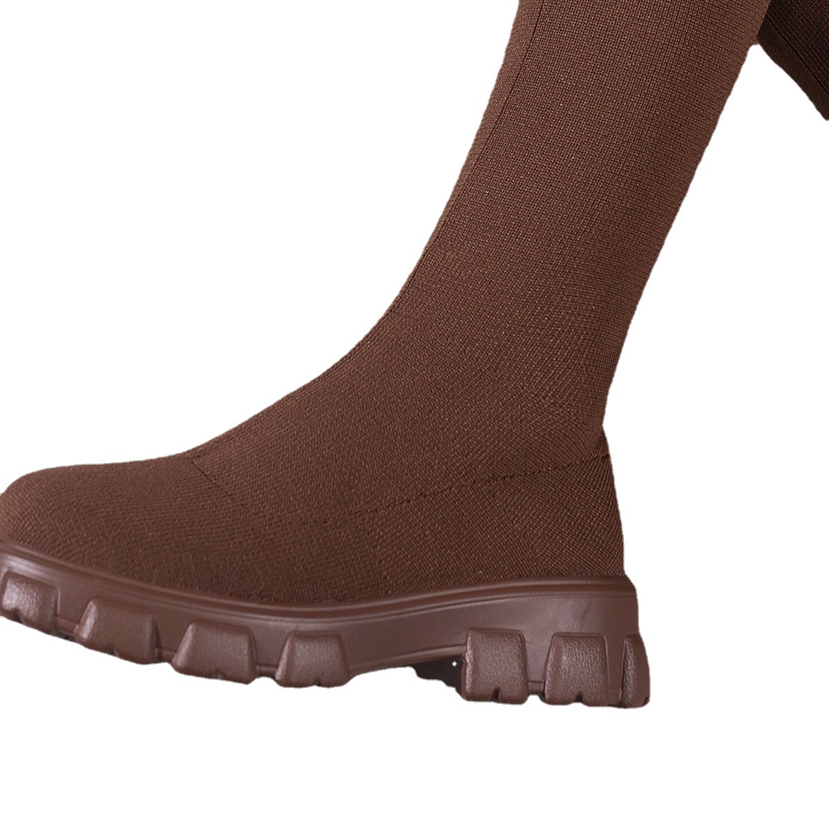 Autumn and winter New European and American fashion large size women's boots mid-tube stretch fly-knit socks boots muffin thick-soled spot Martin boots