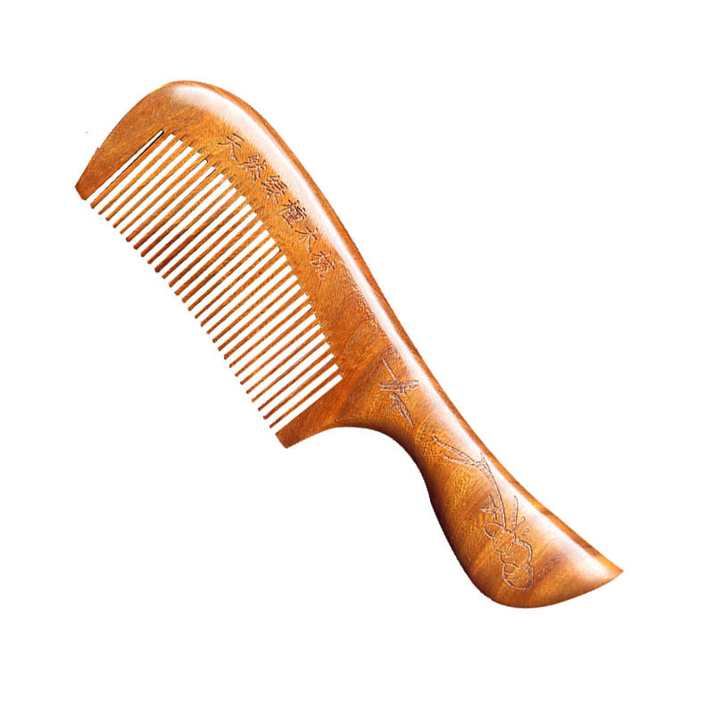 Golden silk sandalwood sunflower long handle round handle wooden comb exquisite red sandalwood green sandalwood massage comb fluffy double carved flower massage