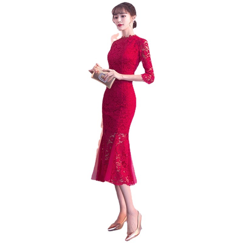Bride Toast Dress Cheongsam 2023 New Spring Red Back Door Banquet Evening Dress Fishtail Modern Wedding Dress
