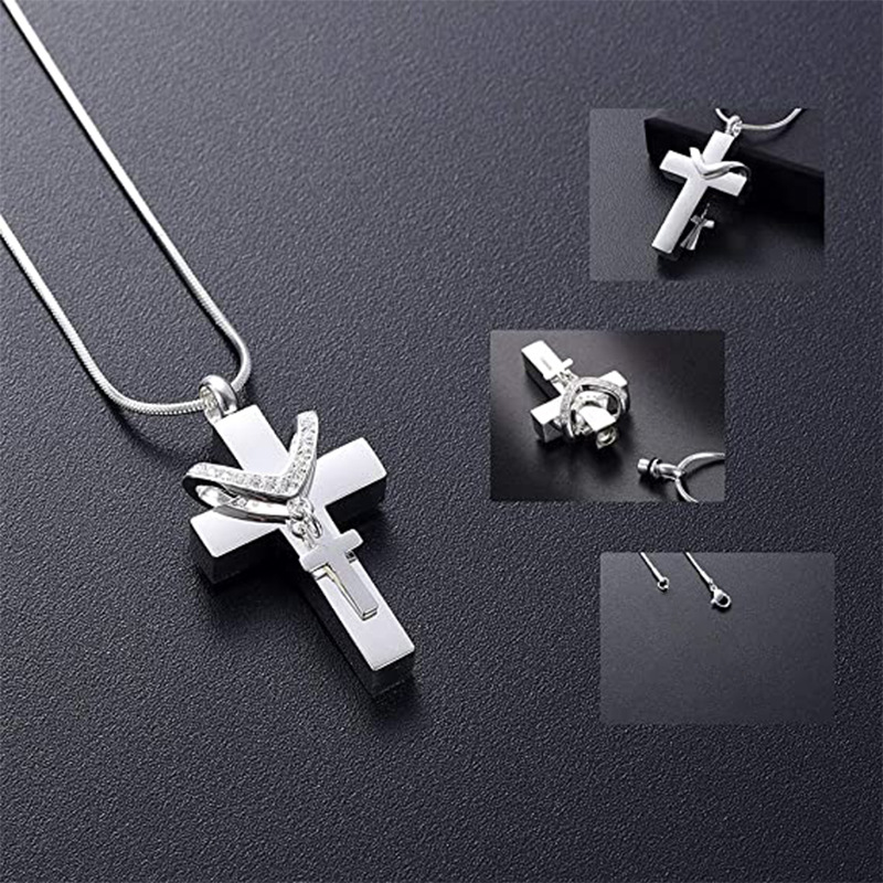 Cross-border European and American jewelry stainless steel memorial pet urn cross necklace perfume bottle pendant manufacturers wholesale