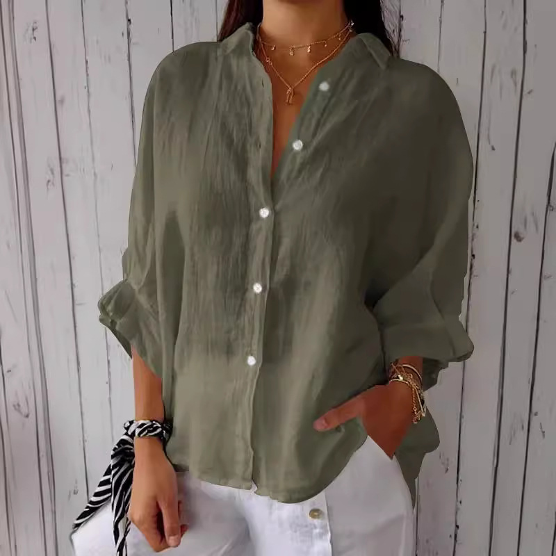 in stock 2024 Europe and America Amazon Spring Explosions Europe and America Cotton and Linen Back Lace Design Shirt Long Sleeve Shirt