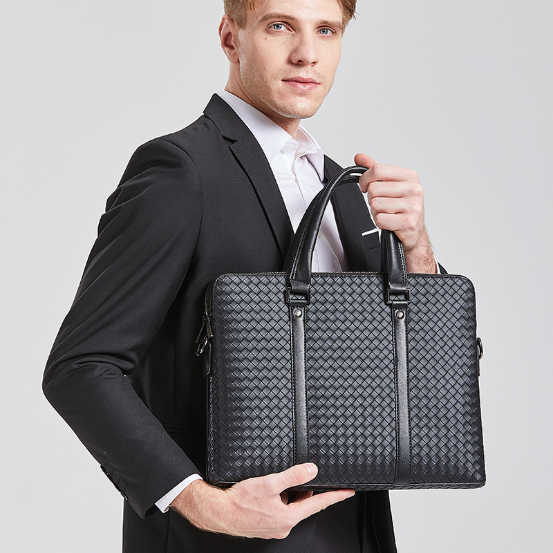 New men's briefcase shoulder slung woven double-layer casual Korean tide cross-border computer portable men's bag wholesale