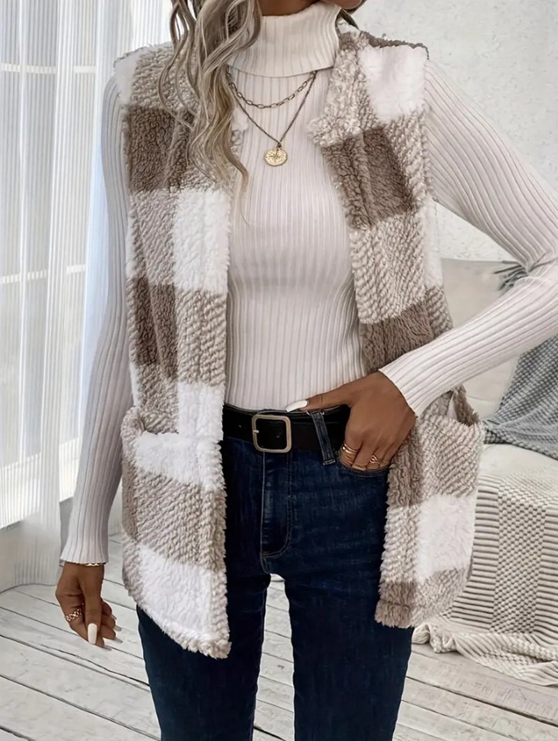 2023 Amazon cross-border new European and American coat loose plaid color matching knitted cardigan fashion foreign trade sweater for women
