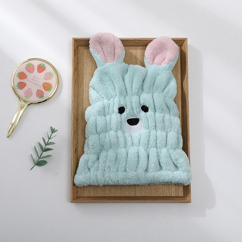 Shulando coral fleece cartoon hair hat hair hat female absorbent cute bear children hair hat wholesale