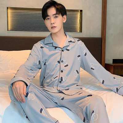 Pajamas Men's Spring and Autumn Cotton Long Sleeve Thin Cotton Large Size Autumn and Winter Home Suit Men's Winter