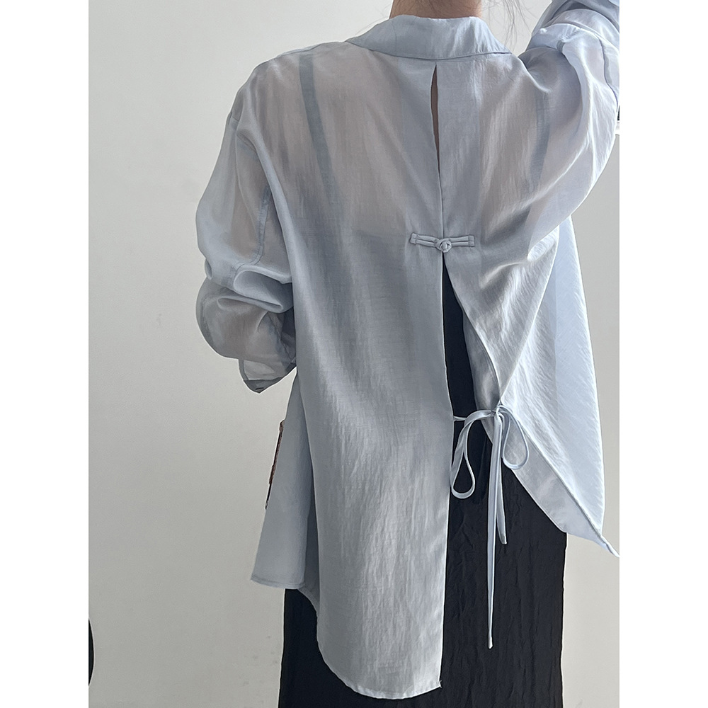 Yan Double Chinese-style Buckle Lightweight Sunscreen Shirt Women's 2024 Summer New Back Split Shirt Top 80997