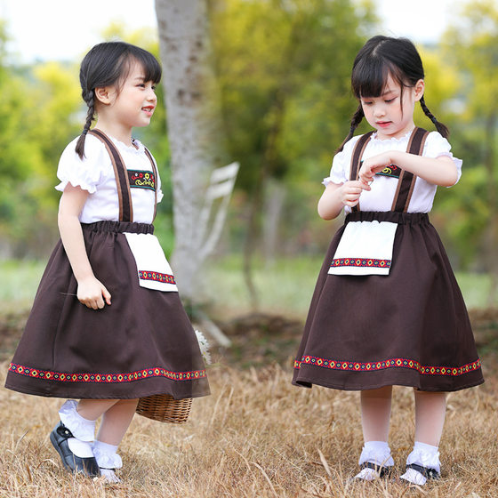 Baglia traditional ethnic costume children's cosplay beer dress pattern embroidered Brown suspender dress