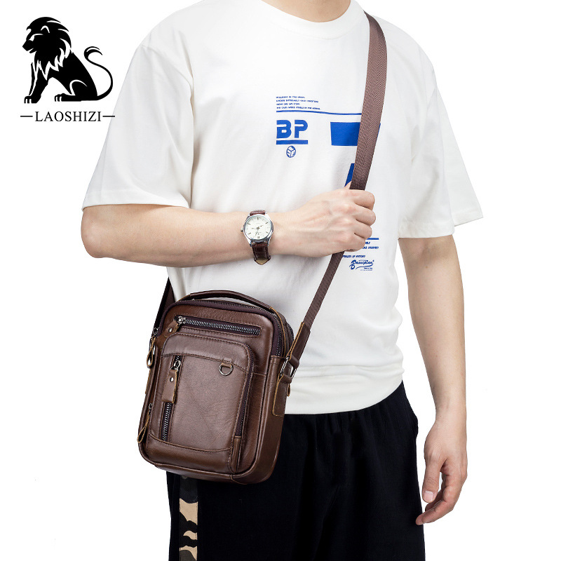 Old lion head layer leather men's messenger bag multi-functional foreign trade European and American trend men's bag 2024 new