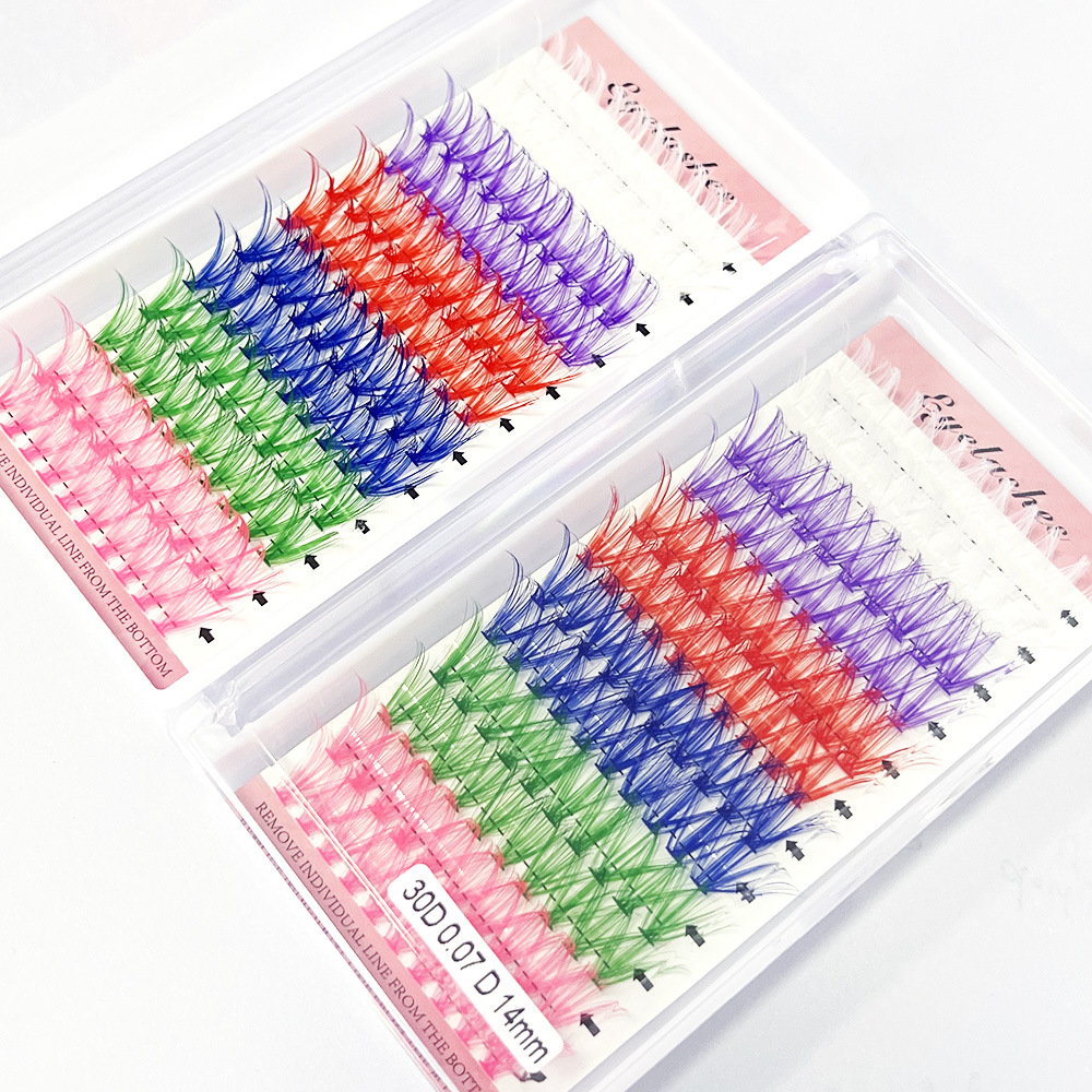 Small Box 12 rows 30D40D color hot melt flower hair single cluster segmented colorful thick false eyelashes cross-border Self-grafting