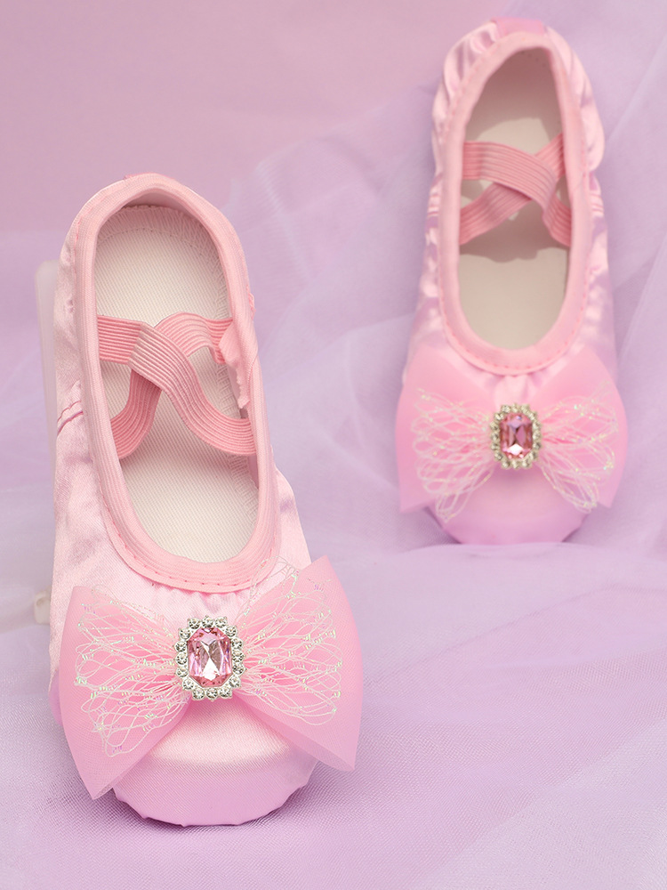 New children's dance shoes girls' practice ballet body performance dancing soft bottom cute bow accessories 8071