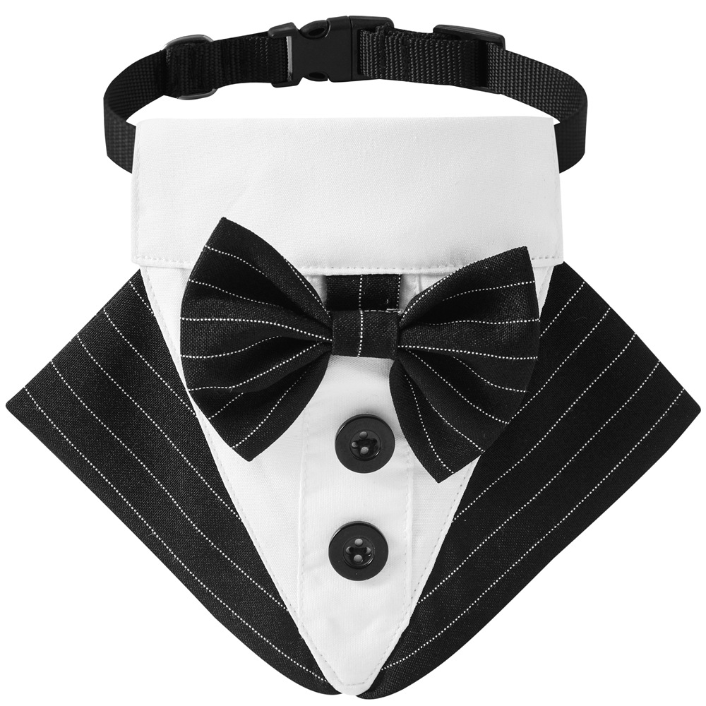 Cross-border new striped pet clothes suit triangle towel handsome pet saliva towel wedding pet triangle towel