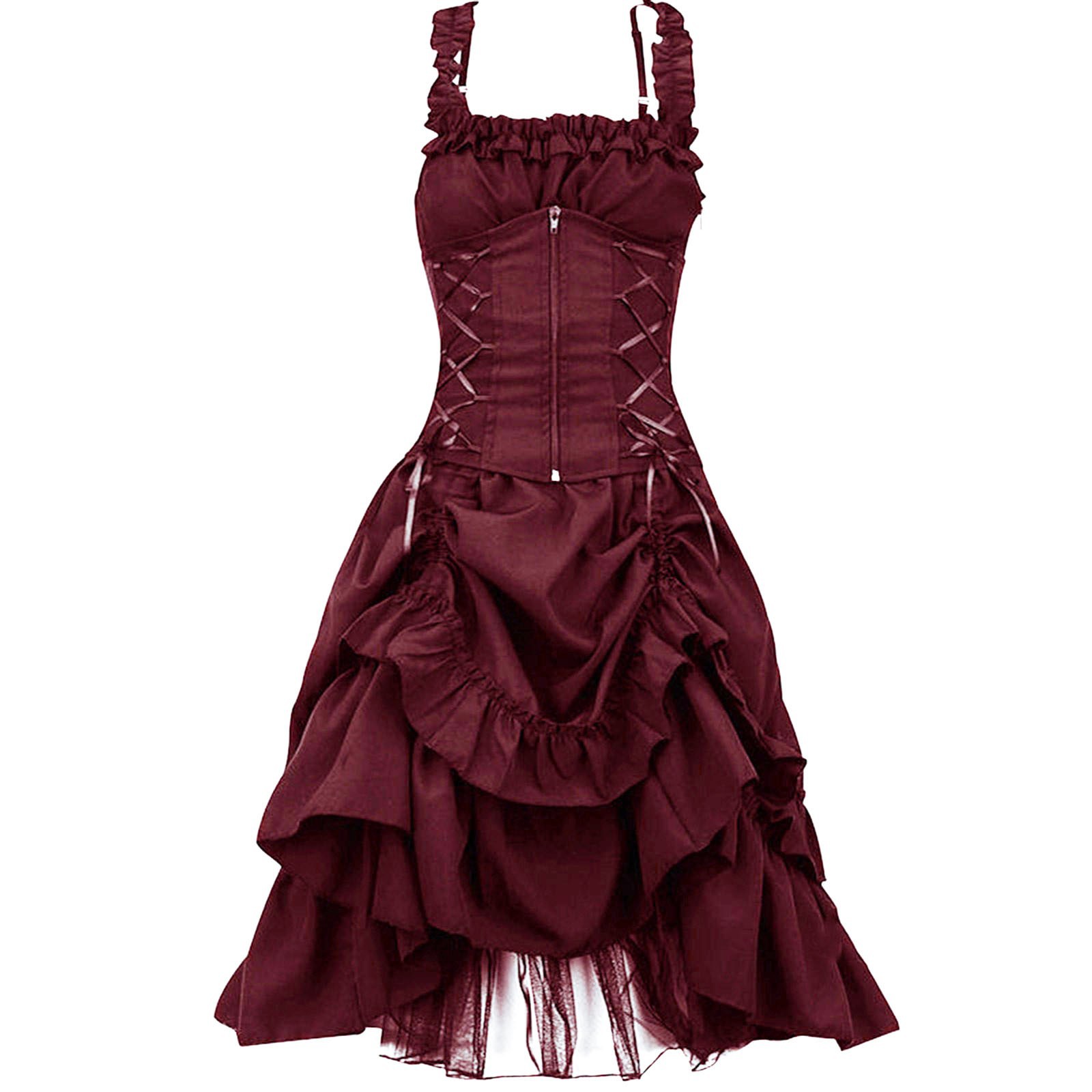 European and American Lolita cos Gothic Prom Dress Slim-Fit Irregular Tie Waist Lace Dress