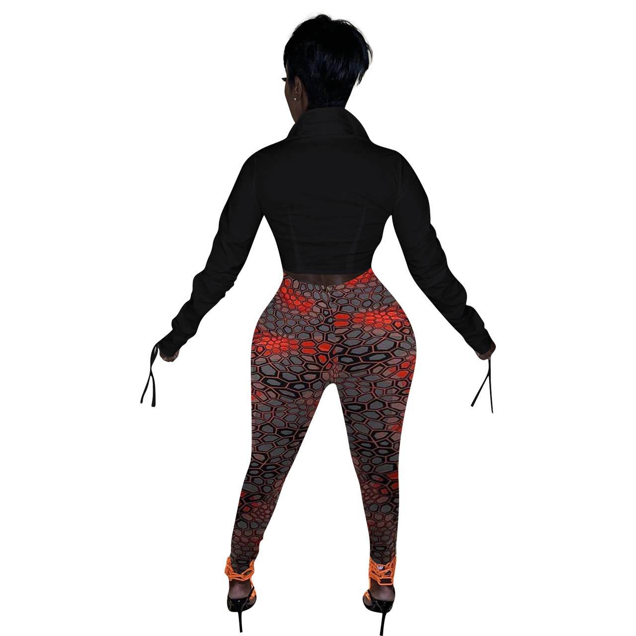 FE197 Special Price No Return No Change European and American Women's Clothing Amazon suit Fashion Sexy Tight Printed Two-Piece Set