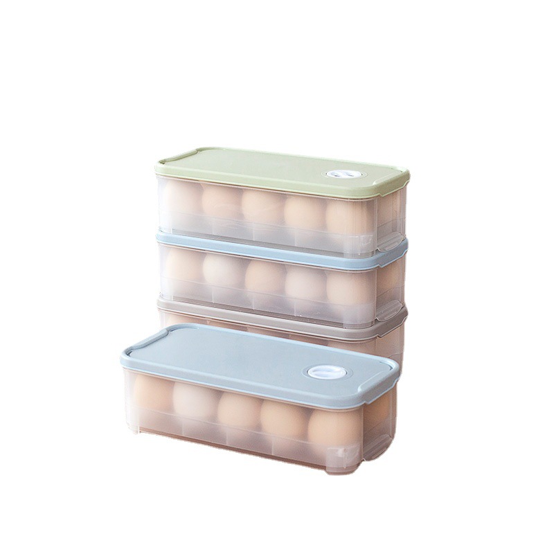 Double Layer Egg Box Stackable Kitchen Egg Shelf Dustproof Food Refrigerator with Lid Storage Box