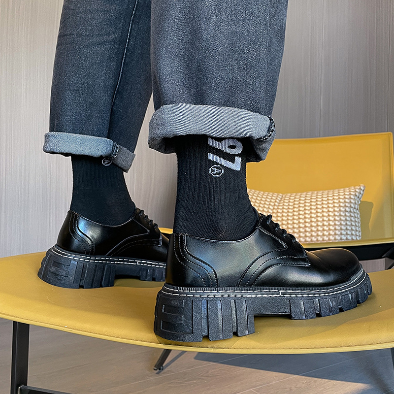 Net Red men's shoes black leather shoes talent Spring and Autumn New Hong Kong style low-top small leather shoes youth casual shoes