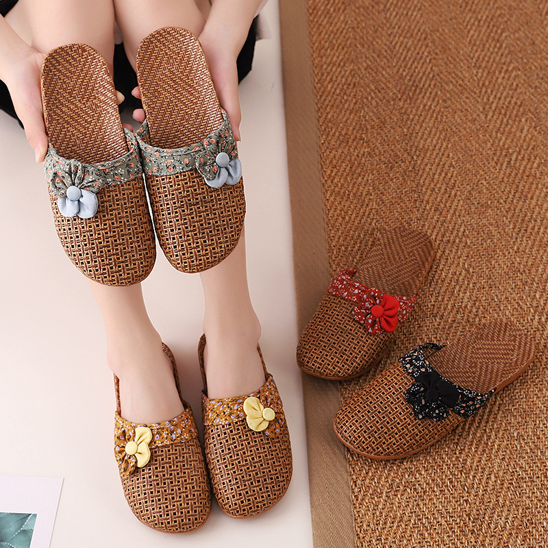 Summer bamboo mat women's linen slippers home wood floor couples home straw mat indoor slippers men's wholesale