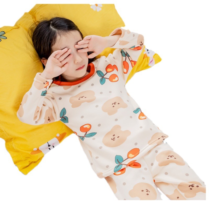 Children's thermal underwear children's clothing fleece-lined thickened suit boys' autumn clothes long pants girls' winter clothes bottoming two-piece suit fashion