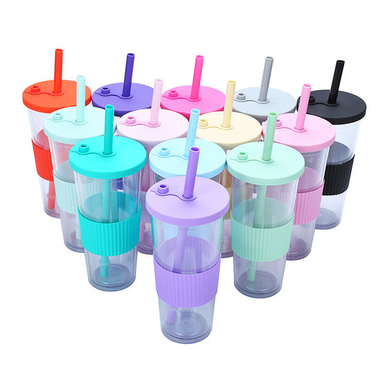 Factory new cross-border Amazon portable double-layer plastic cup large hole universal pearl milk tea lid suction tube Cup