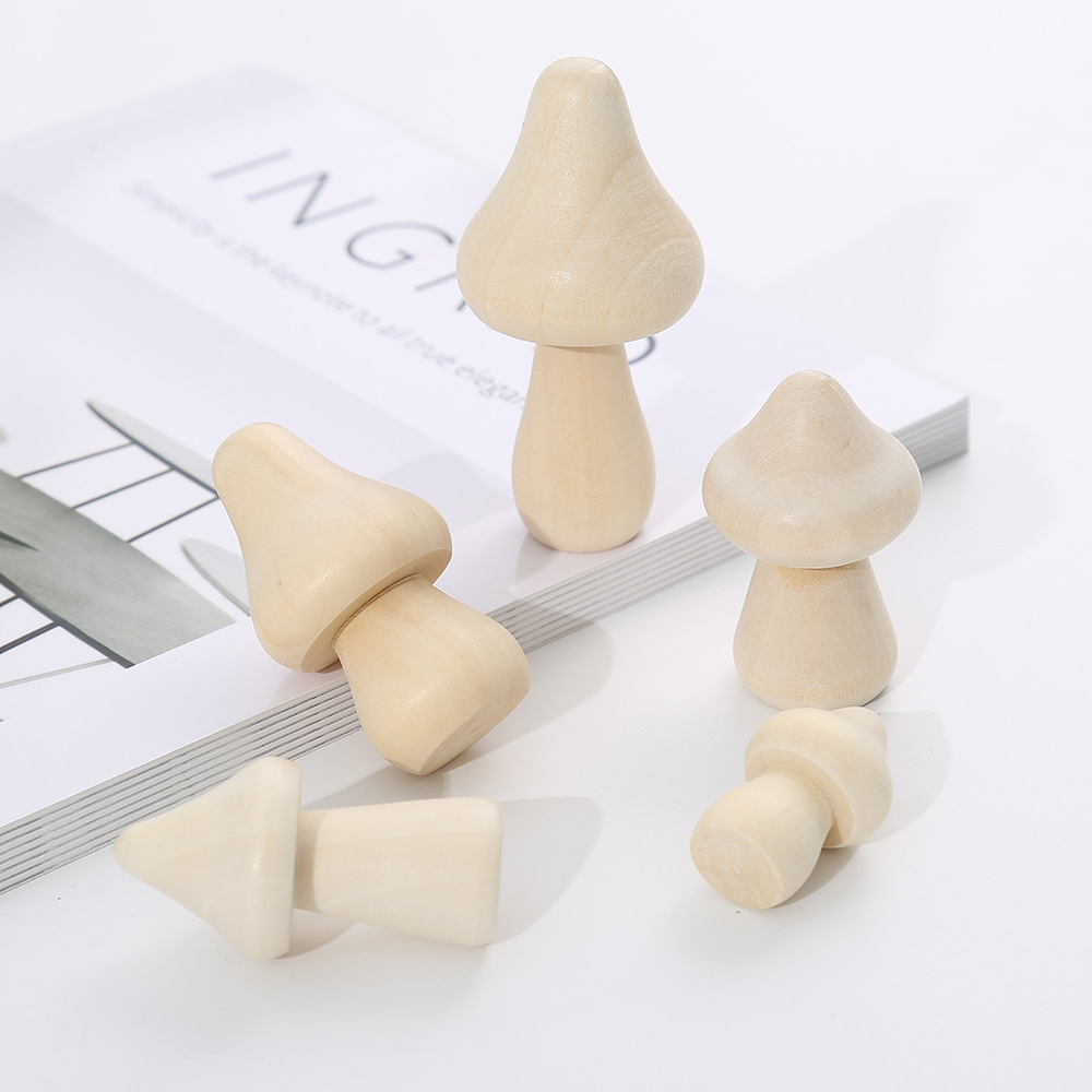 New spot wooden mushroom children's painted toys modern wind home ornaments solid wood small mushroom manufacturers wholesale