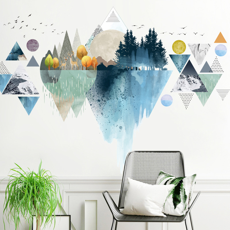 Factory new Nordic geometric mountain reflection wall stickers living room bedroom decoration self-adhesive stickers AY-10051