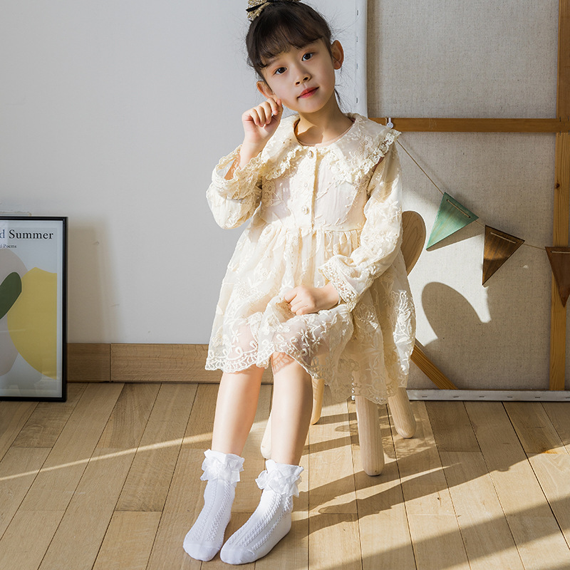 Girls Socks Double Lace Lace Socks Spring and Autumn Summer Little Girls Princess Dance Baby Socks Cotton Children Socks