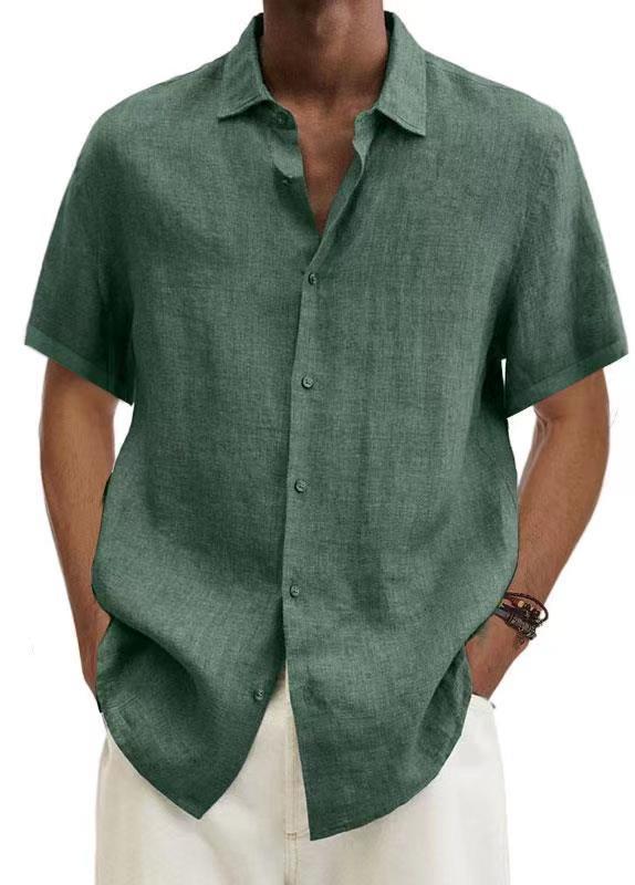 2022 Independent Station wish Amazon Explosions Summer V-Neck Button Cotton Linen Solid Color Men's Trendy Shirt Men's Shirt