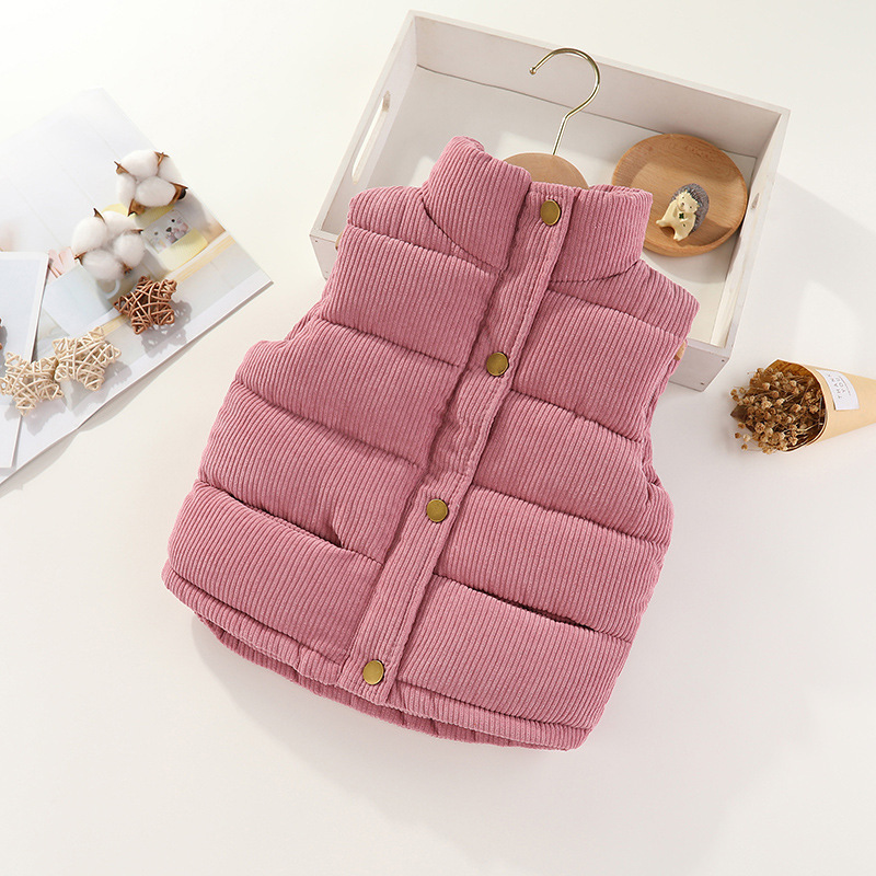 Children's vest boys and girls thickened warm outer wear corduroy autumn and winter cotton vest baby outer tower Waistcoat Vest