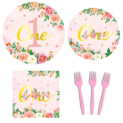 Cross-Border 1-year-old birthday party supplies girls tableware dinner plate holiday decoration flower paper plate paper cup paper towel