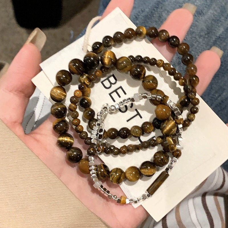Broken silver tiger eye stone spliced ​​beaded bracelets for women, autumn and winter niche retro handwear, student couple personalized bracelets