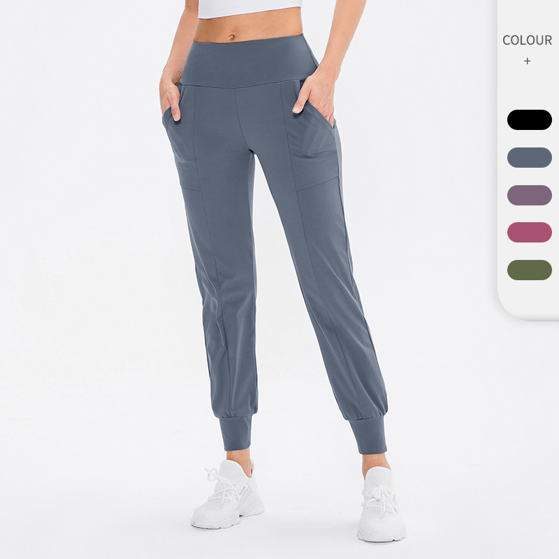 Women's Loose Sports Pants Leg-toe Leisure Running Fitness Training Stretch High Waist Pocket Yoga Trousers 12363