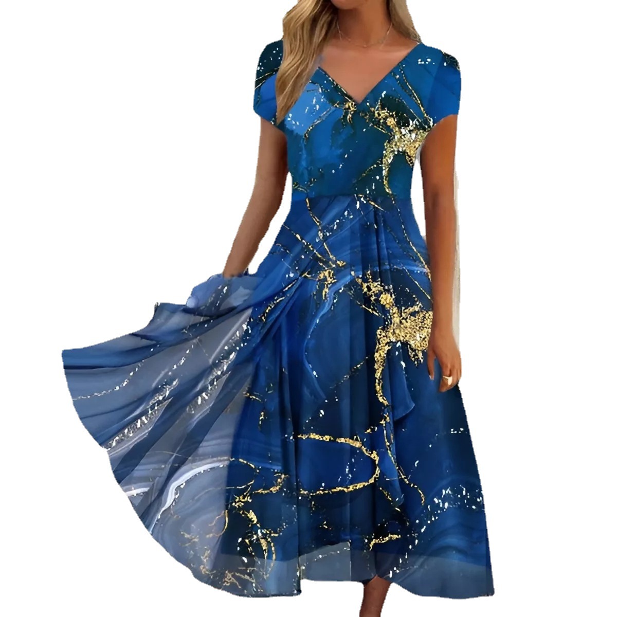 2022 Cross-border European and American Summer New Women's Dress Urban Casual Fashion Knitted Stitching Women's Dress