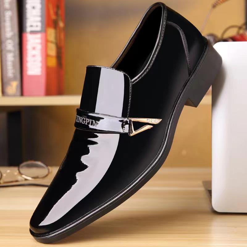 2024 autumn new men's leather shoes Korean fashion casual shoes bright face patent leather business men's shoes cross-border wholesale