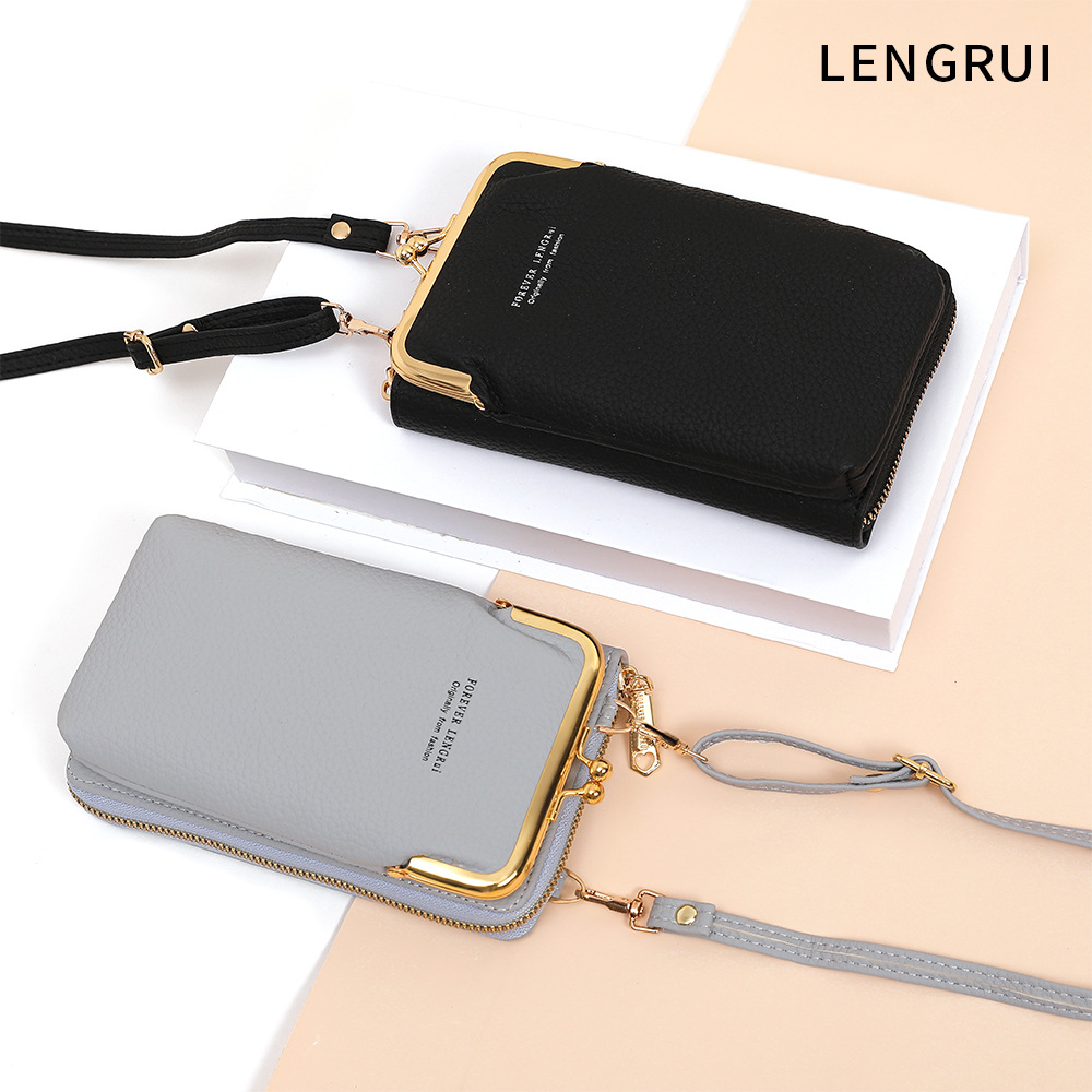 LENGRUI Vertical Women's Fashion Litchi Pattern Mobile Phone Bag Wallet All-match One-shoulder Korean Women's Bag