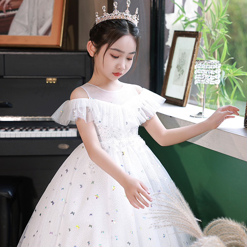 Girls' Evening Dress Birthday Princess Dress High-end Flower Girl's Wedding Puffy Yarn Children's Small Host Piano Performance Dress