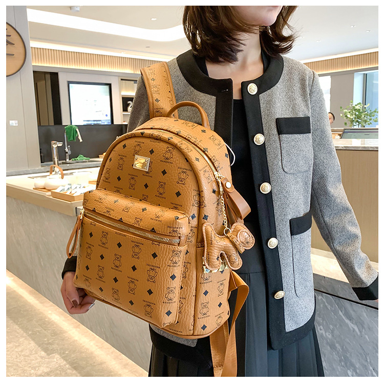 2023 New PU Backpack Fashion Trend Korean Fashion Stylish Printed Women's Bag Large Capacity Student Bag