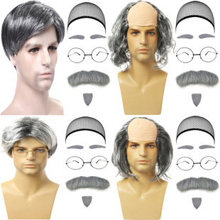 100 days of school Halloween wig grandpa bald wig old woman wig headgear COS wig dress up