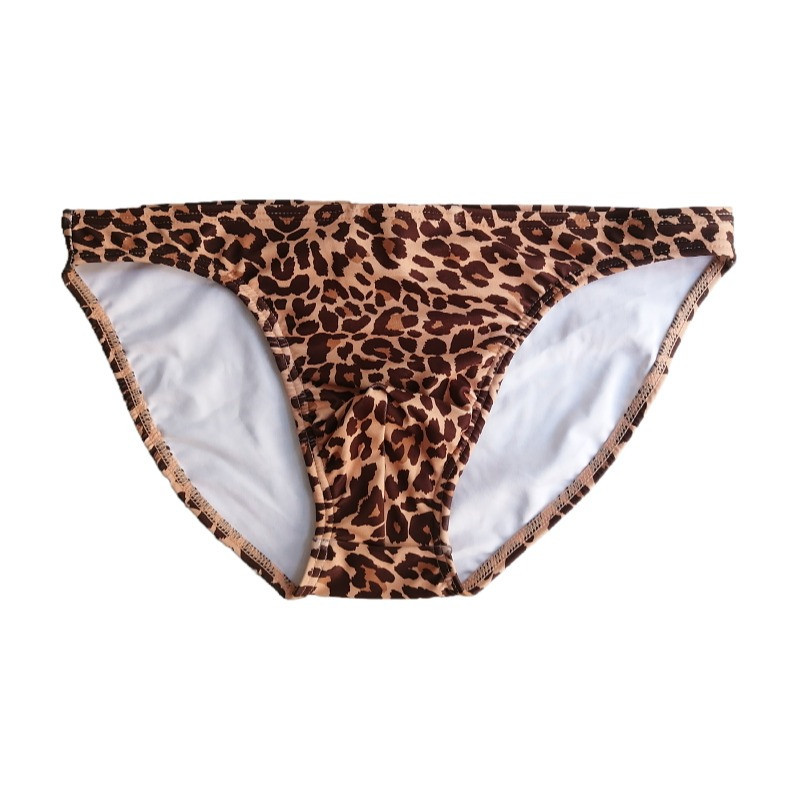 Foreign trade spot men's swimming trunks bikini low waist leopard print European and American swimming trunks solid color sexy cup triangle beach pants