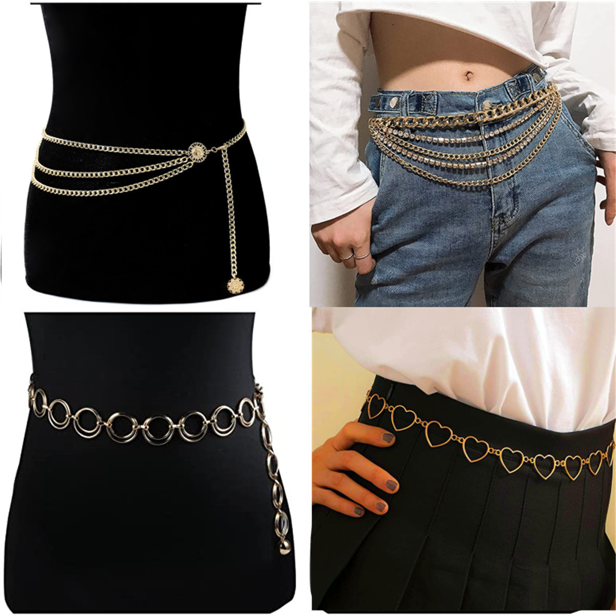 European and American jewelry punk retro metal ring love waist chain women's fashion sun flower plate pendant body chain set