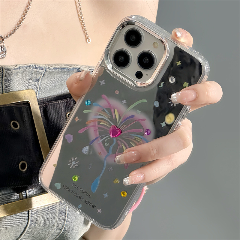 Zhitai iphone15Promax mobile phone case Apple 14Pro suitable for 13Pro diamond 11 three-in-one mirror