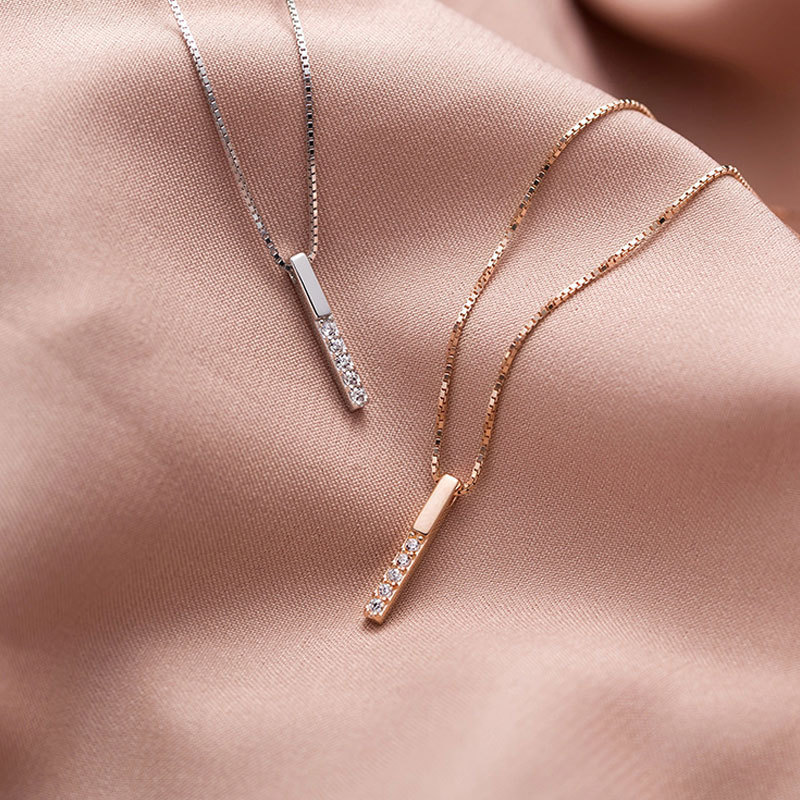 925 Silver Bar Geometric Necklace for Women, Korean Version Clavicle Chain, Simple and Minimalist, Influencer Style, Unique and Cute for Students