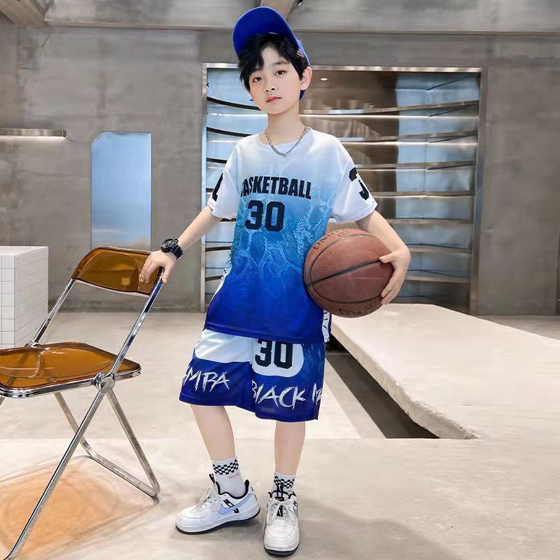 Summer Children's Fashion Loose Casual Ball Suit Boy's Gradient Short-sleeved Five-point Pants Sports Two-piece Set
