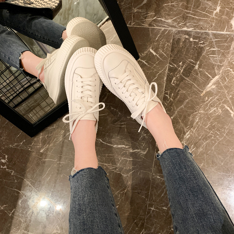 Genuine Leather White Shoes New Shoes Women's All-match Summer Student Height-increasing Small Casual Board Shoes Platform-soled Biscuit Shoes