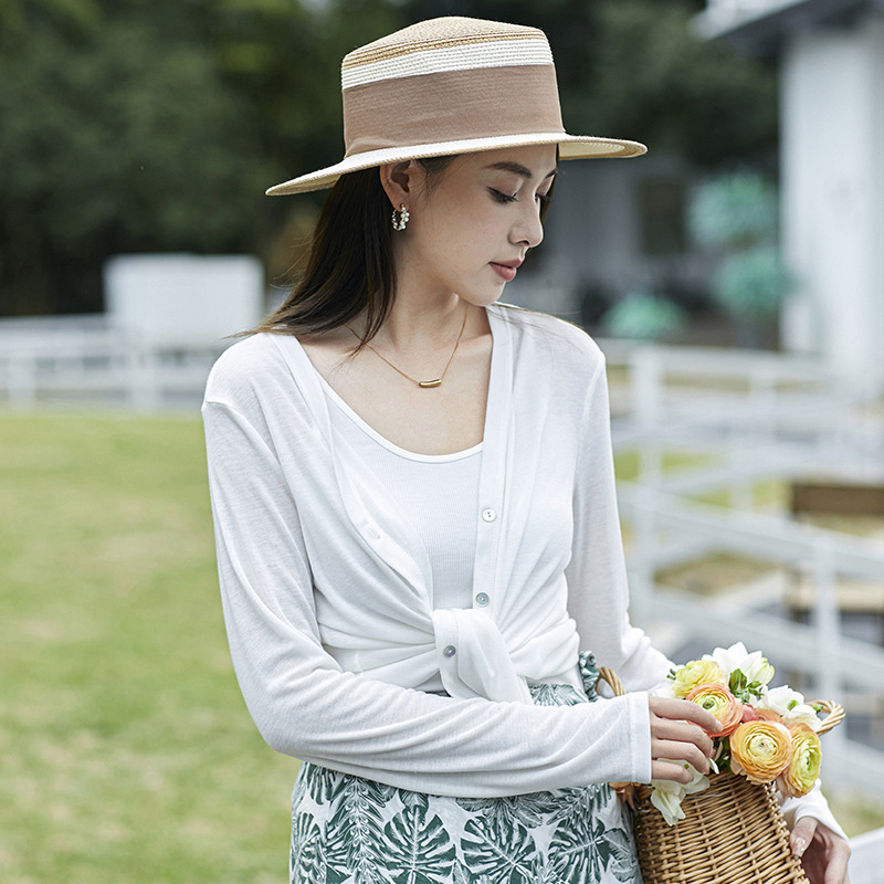 Spring and Summer 2025 Thin Tencel Cardigan Sun-protective Clothing Women's Korean-style Loose Lazy Style V-neck Knitted Air-conditioning Fir Jacket