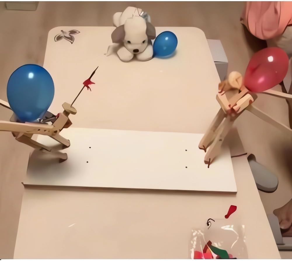 Balloon bamboo battle-2024 New handmade wooden fencing puppet, 2-person wooden robot war game