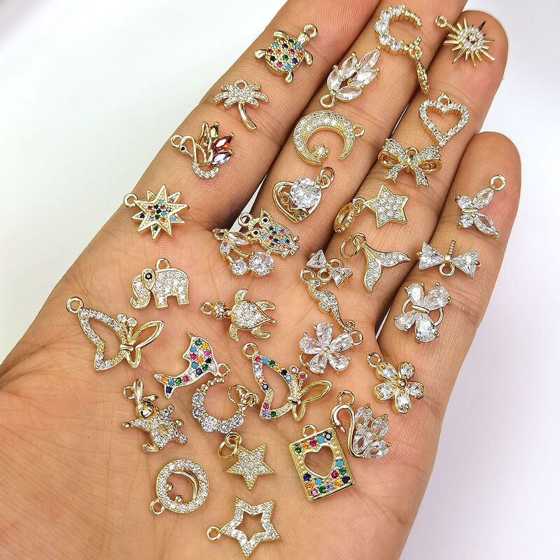 14k包みの金の小さいジルコンの部品の星の月の花の蝶の愛のペンダントdiyのネックレスの耳飾りのペンダントの材料|undefined